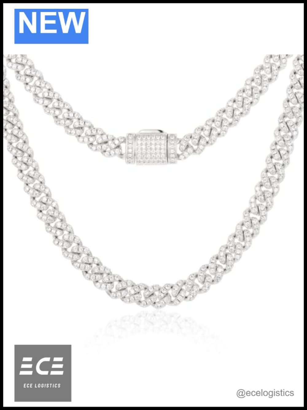 Moissanite Cuban Link Chain 18k White Gold Plated Sterling Silver Necklace